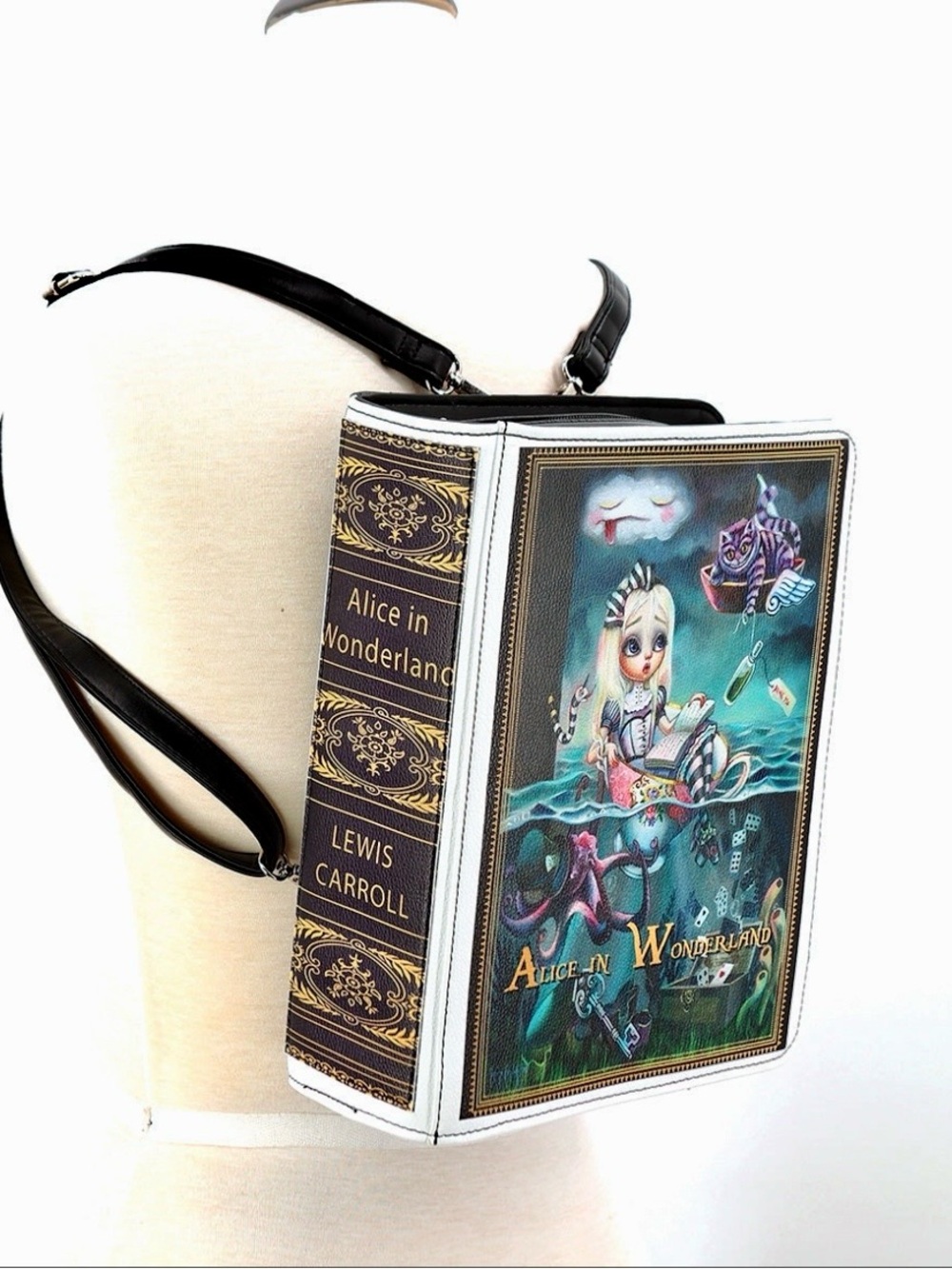 Teary Alice in Wonderland Book Purse Crossbody NEW Fantasy Gothic Style Handbag